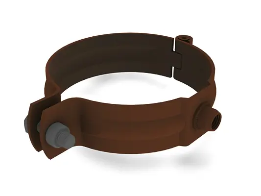 PREFA Rohrschelle für Ablaufrohr, braun, Ø 60, 80, 100, 120, 150 mm, mit M10 Gewinde ohne Dorn, stabile Befestigungslösung für Fallrohre.